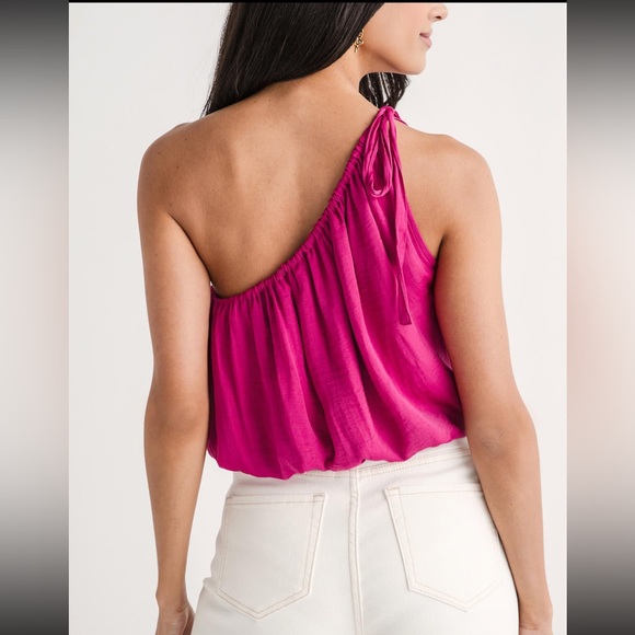 Pink One-Shoulder Women's Top - Picture 4 of 5